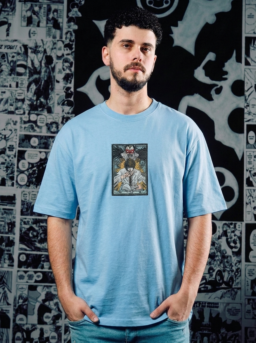 Death Note Embroidered T-Shirt – Shinigami's Apple – Light Blue