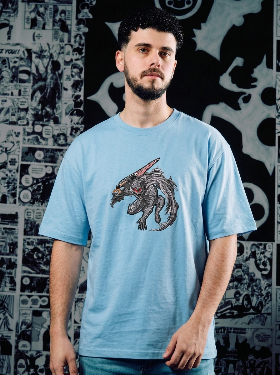 Demon Slayer Embroidered T-Shirt – Inner Demon – Light Blue
