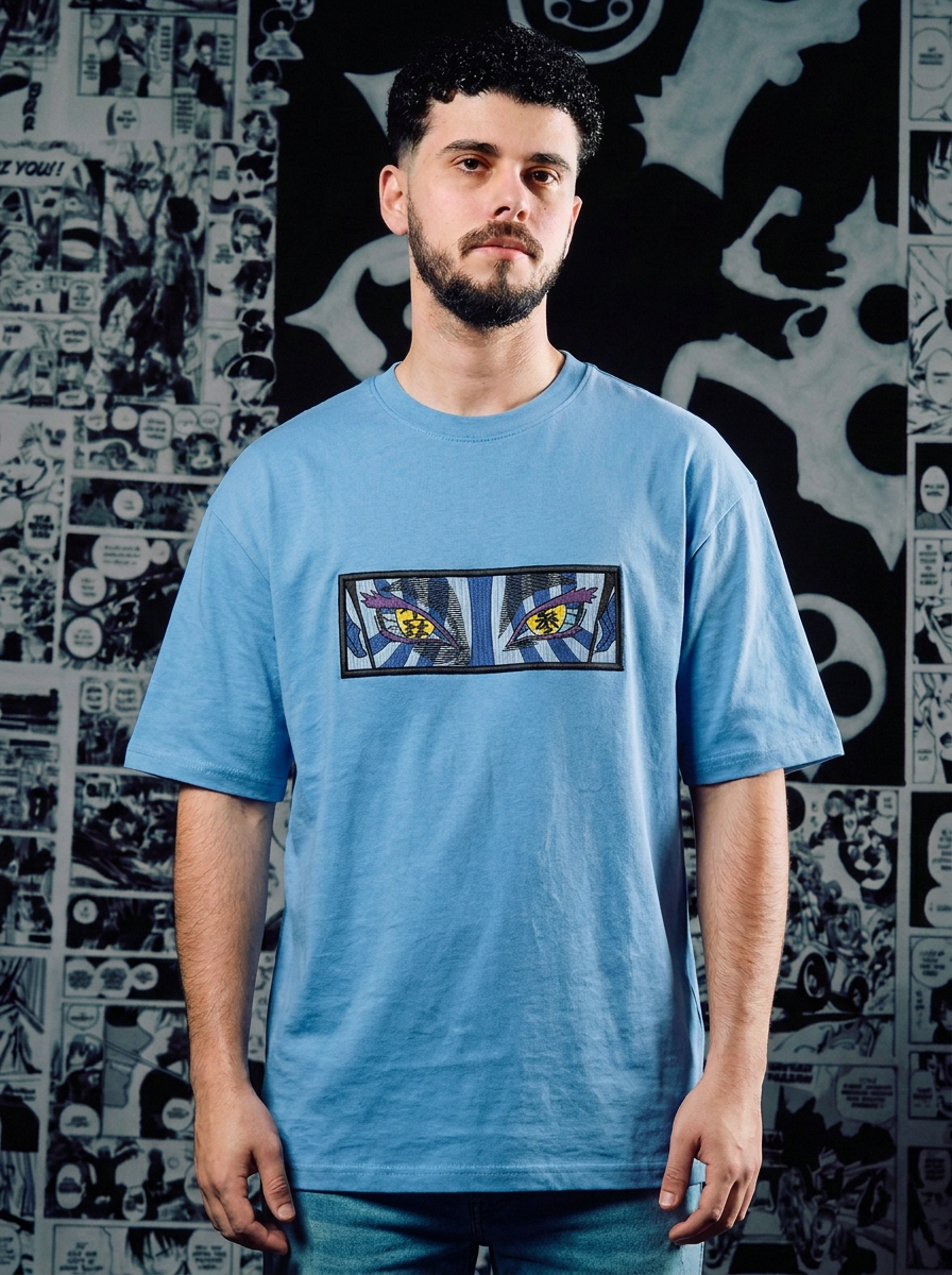 Demon Slayer Embroidered T-Shirt – Water Breathing – Light Blue