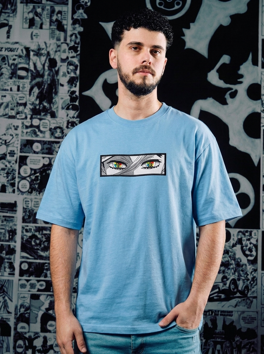 Demon Slayer Embroidered T-Shirt – Insect Hashira – Light Blue