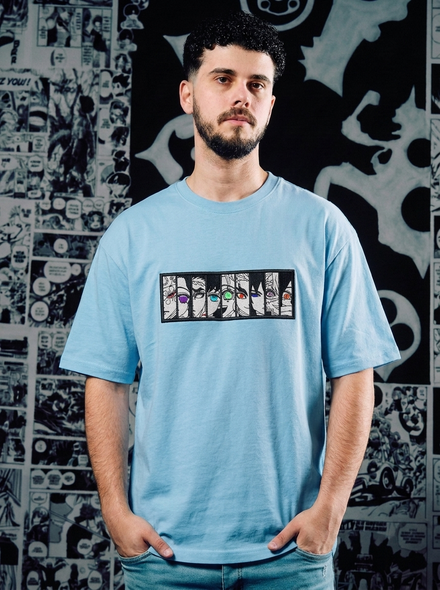 Demon Slayer Embroidered T-Shirt – Serpent Hashira – Light Blue