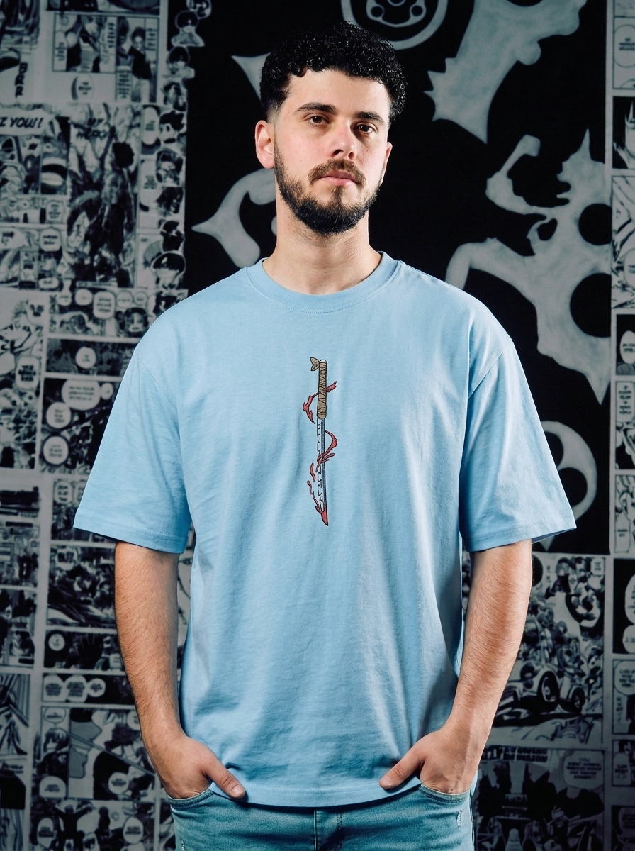 Demon Slayer Embroidered T-Shirt – Upper Moon Six: Daki – Light Blue