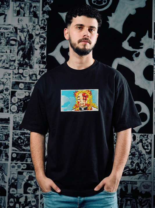 Demon Slayer Embroidered T-Shirt – Hinokami Kagura – Black