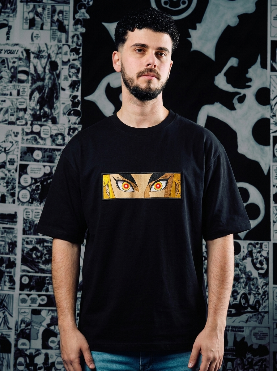 Demon Slayer Embroidered T-Shirt – Sun Breathing – Black