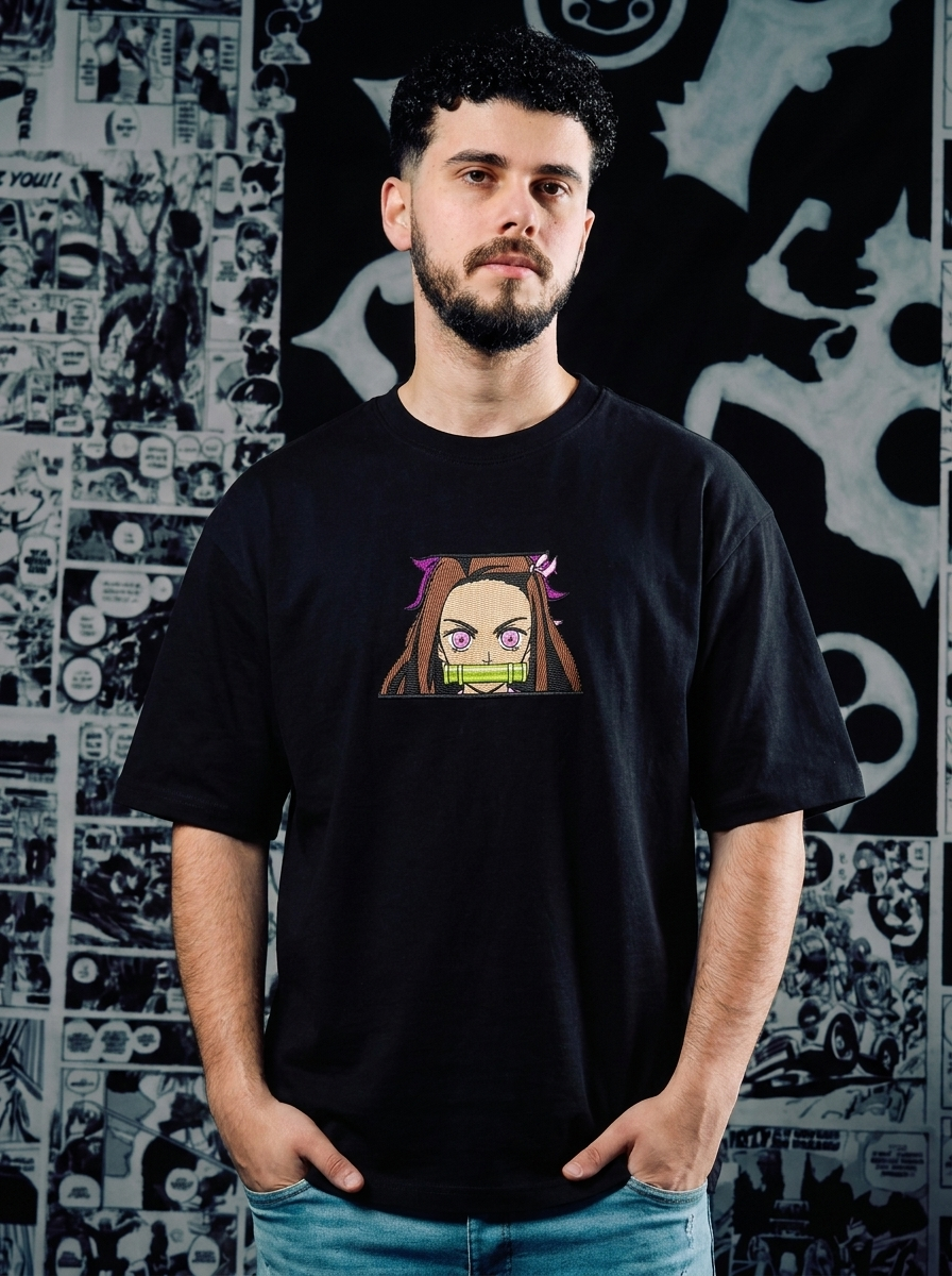 Demon Slayer Embroidered T-Shirt – Kamado Family Crest – Black