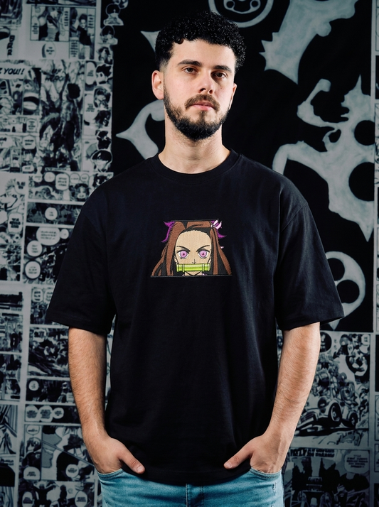 Demon Slayer Embroidered T-Shirt – Kamado Family Crest – Black
