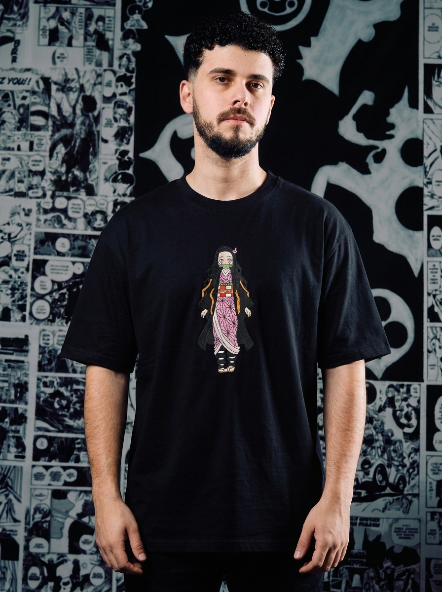 Demon Slayer Embroidered T-Shirt – Wisteria Flower Crest – Black