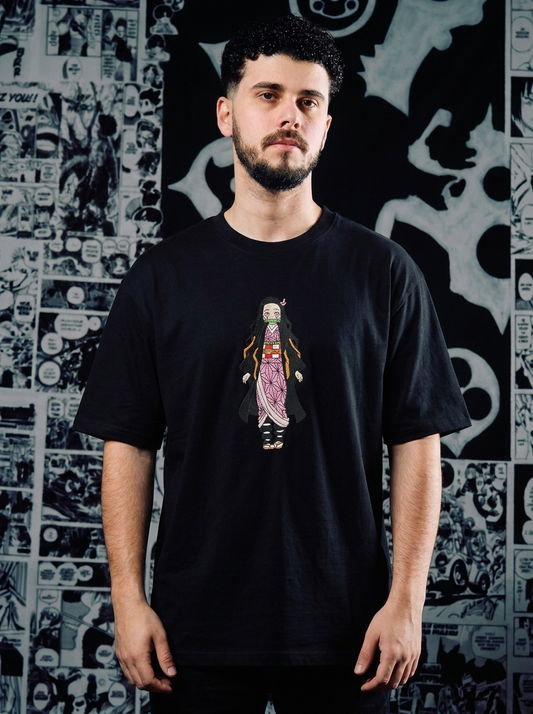Demon Slayer Embroidered T-Shirt – Wisteria Flower Crest – Black