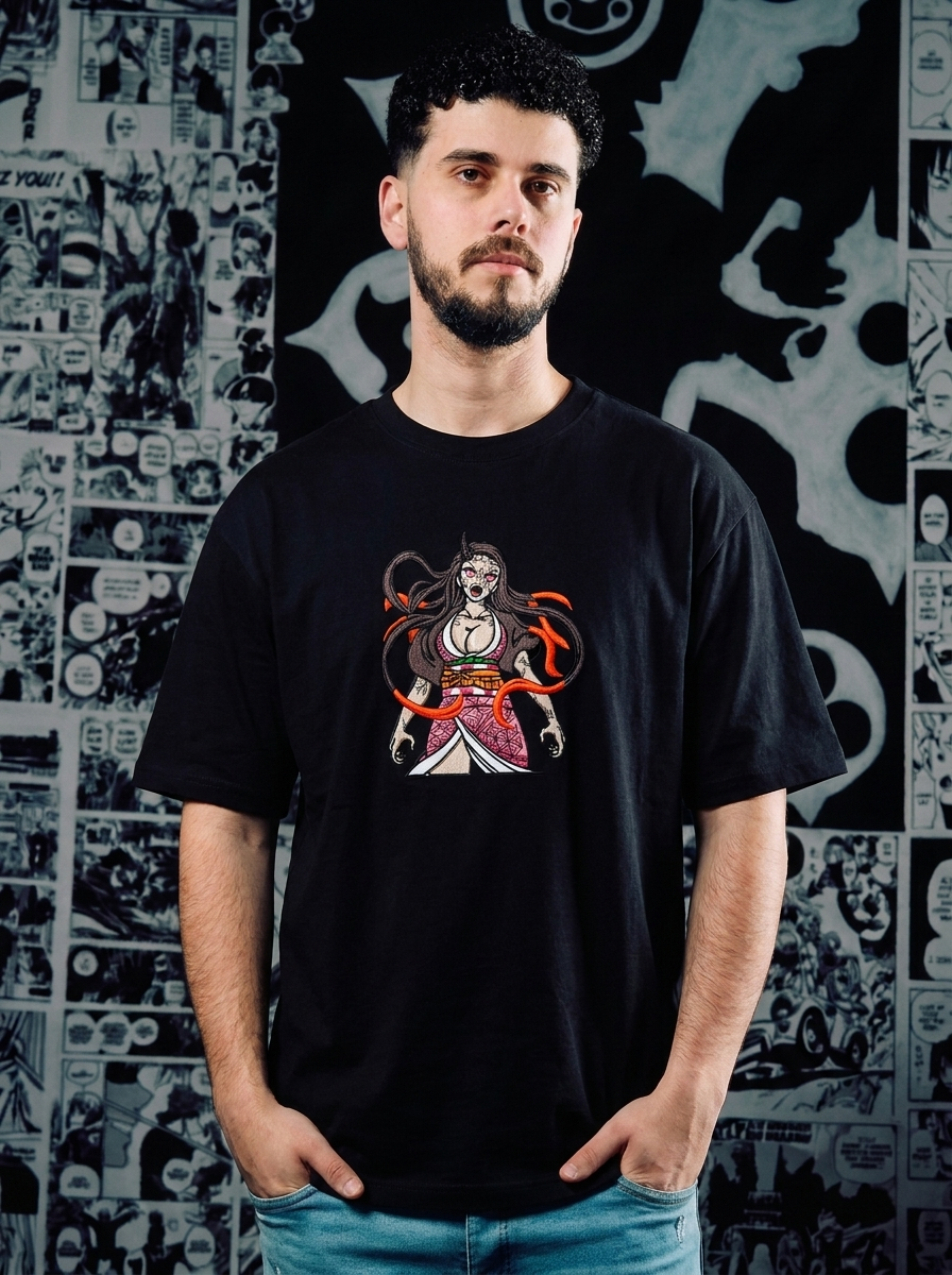 Demon Slayer Embroidered T-Shirt – Water Surface Slash – Black