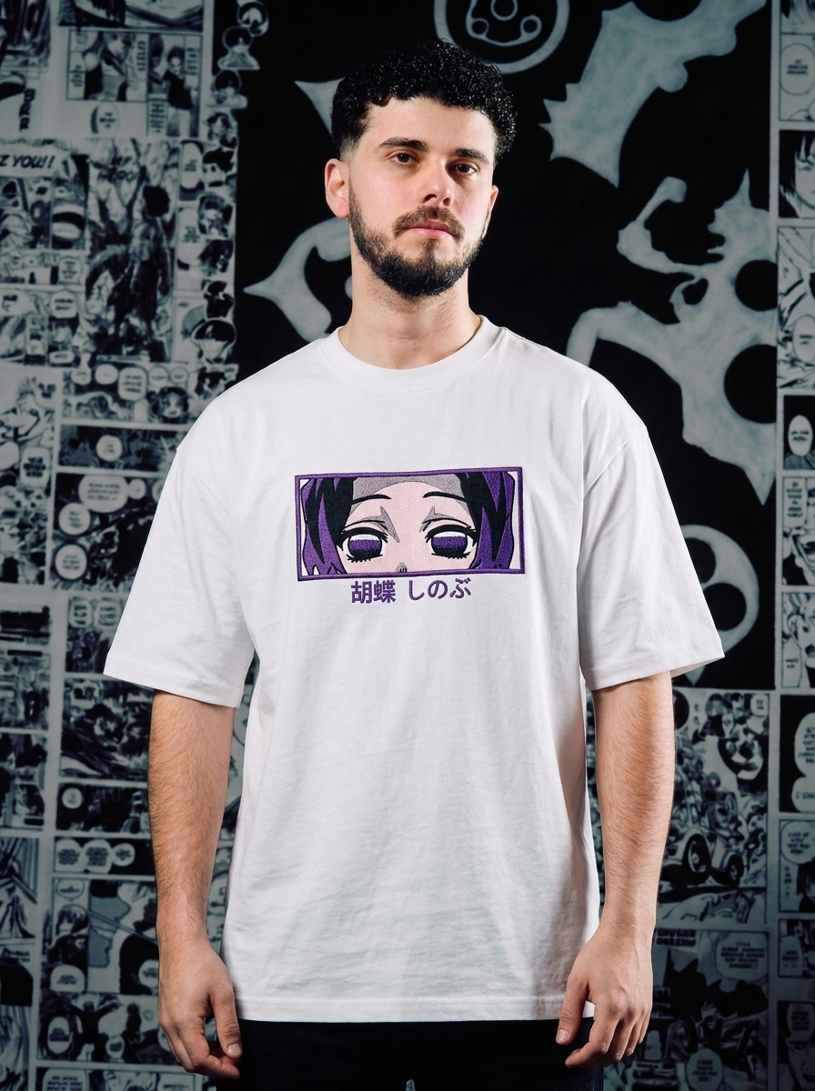 Demon Slayer Embroidered T-Shirt – Twin Upper Moon – White