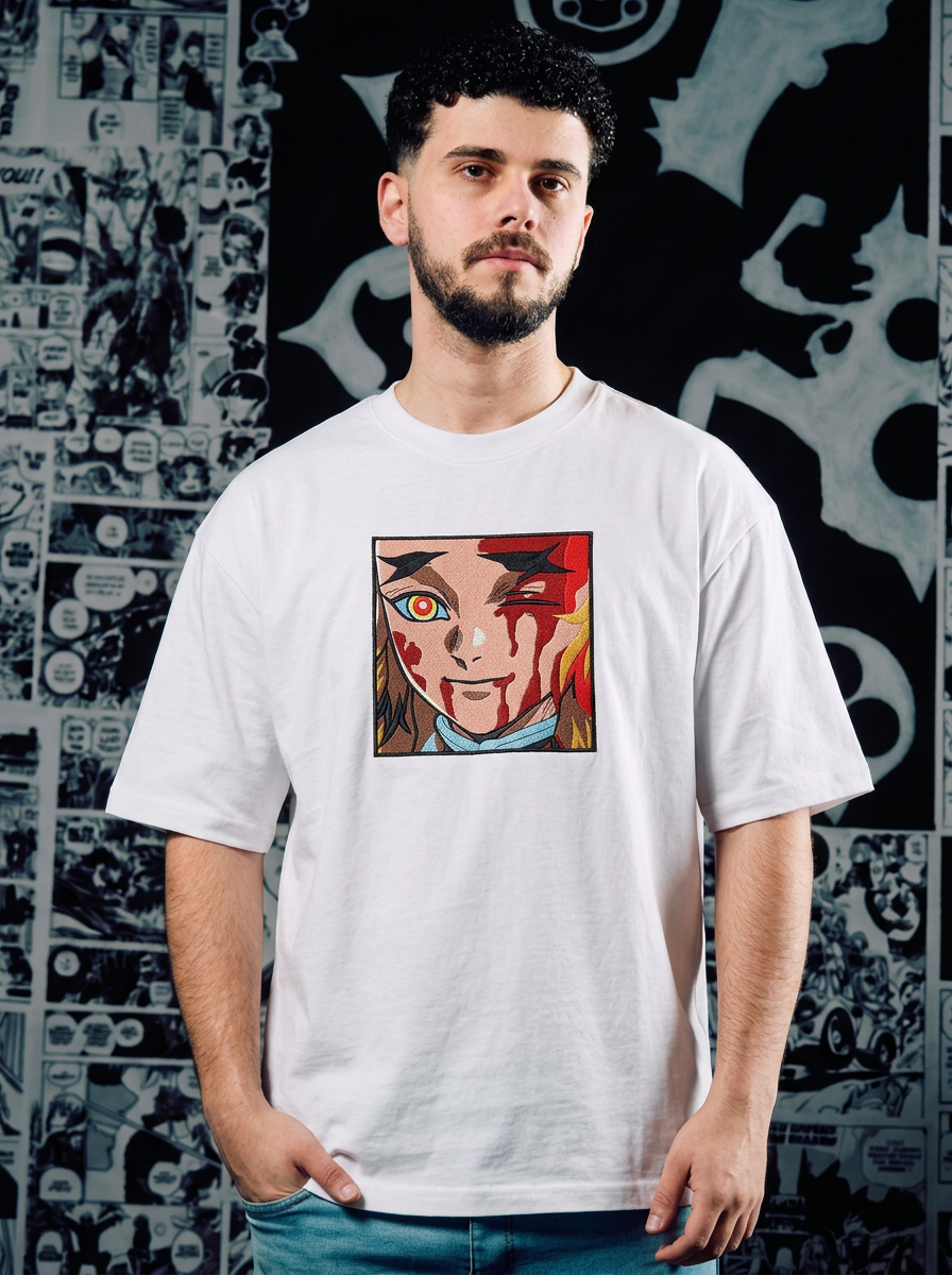 Demon Slayer Embroidered T-Shirt – Nichirin Blade – White
