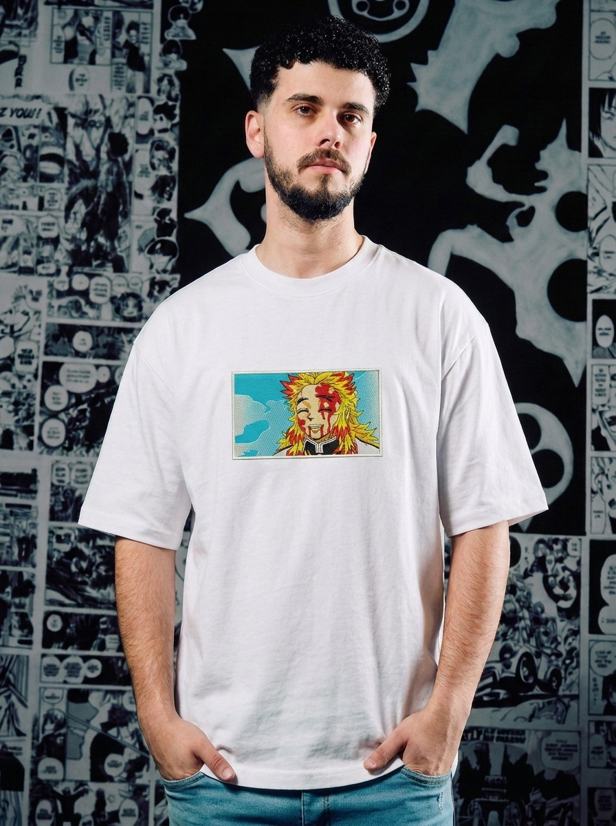 Demon Slayer Embroidered T-Shirt – Hinokami Kagura – White