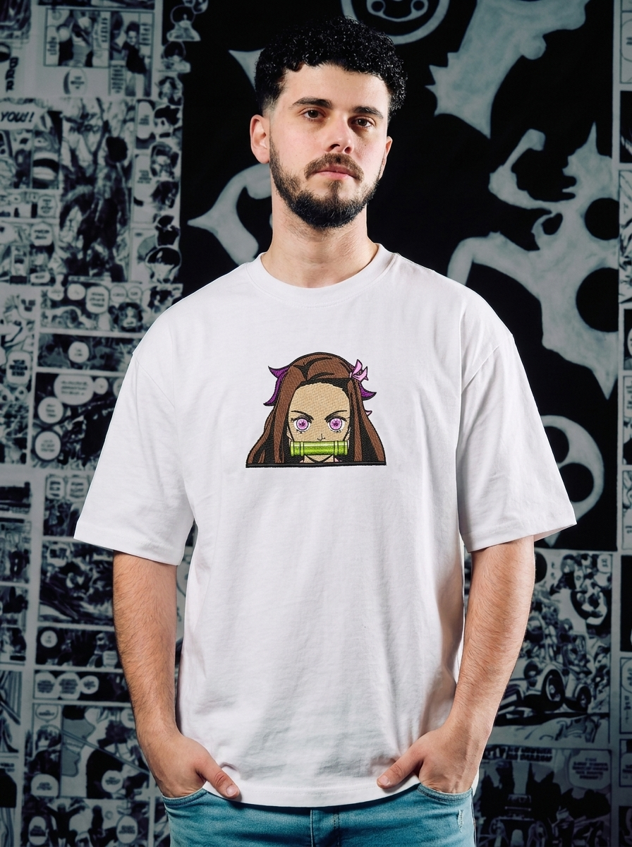 Demon Slayer Embroidered T-Shirt – Kamado Family Crest – White