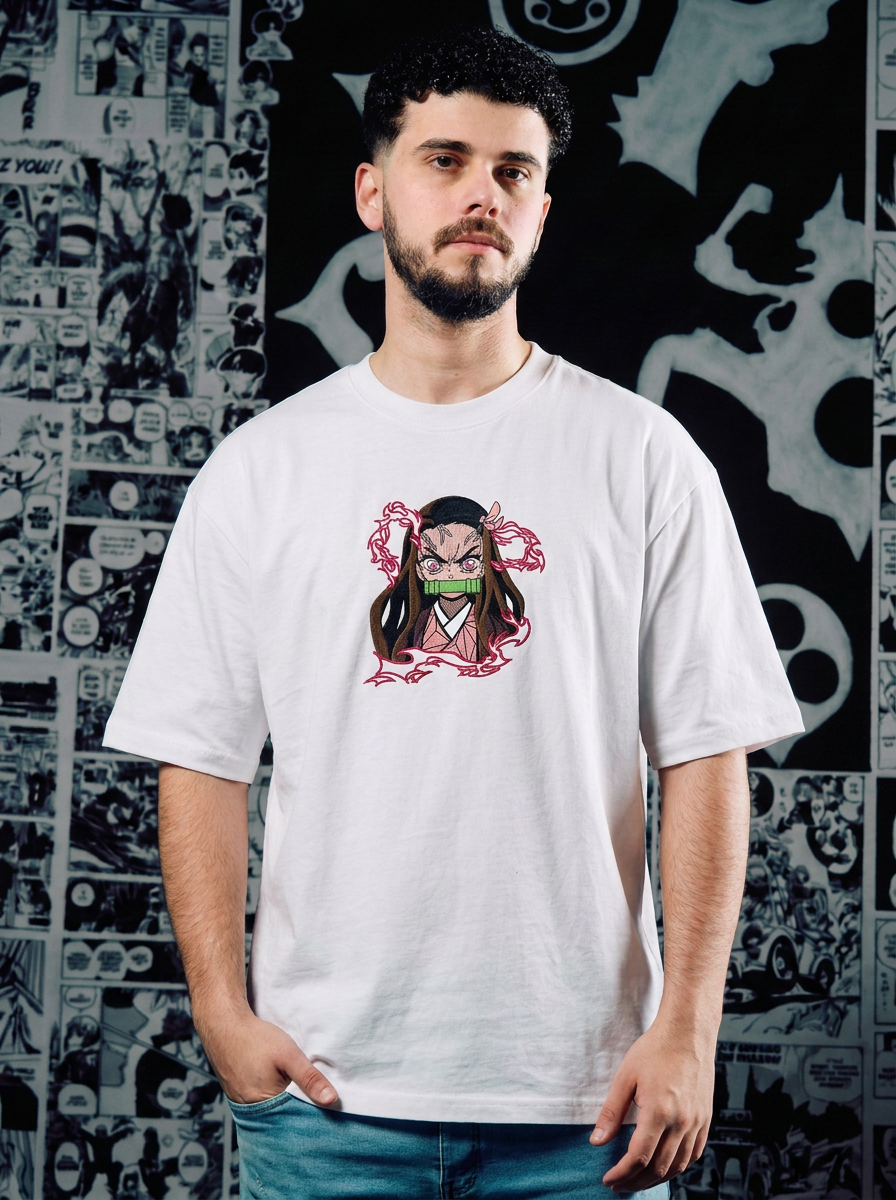 Demon Slayer Embroidered T-Shirt – Butterfly Mansion – White