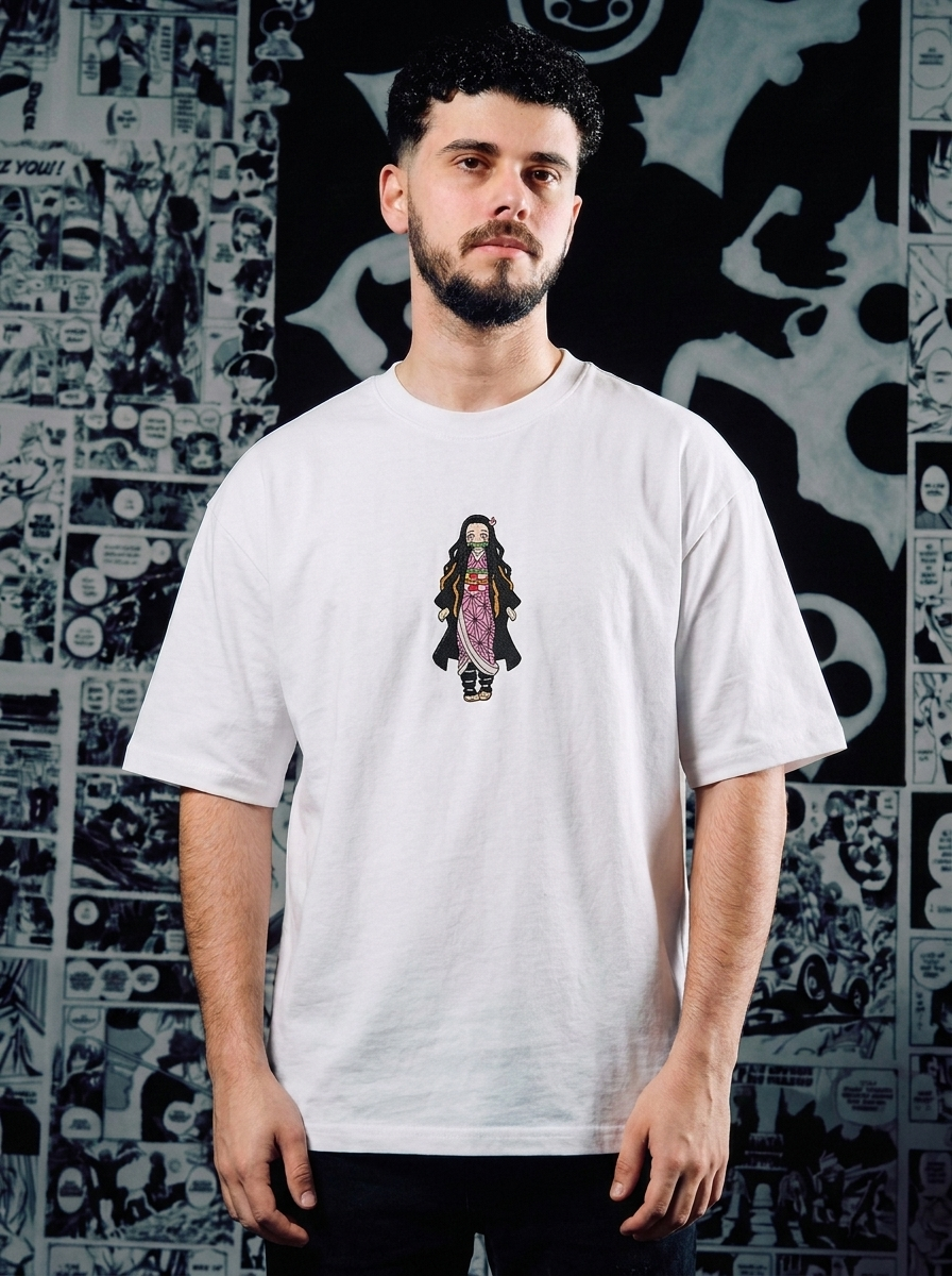 Demon Slayer Embroidered T-Shirt – Wisteria Flower Crest – White