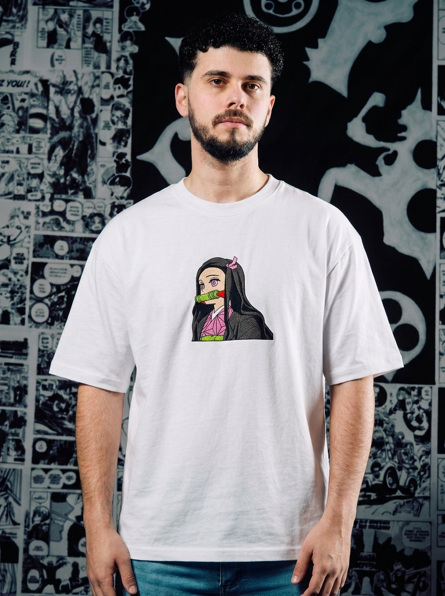 Demon Slayer Embroidered T-Shirt – Demon Slaying Blade – White