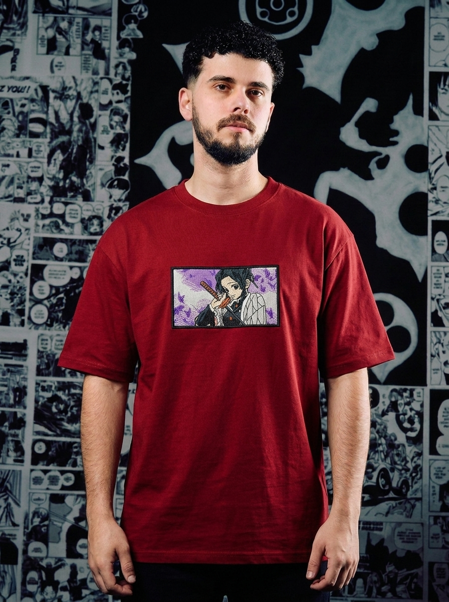 Demon Slayer Embroidered T-Shirt – Muzan's Successor – Dark Red