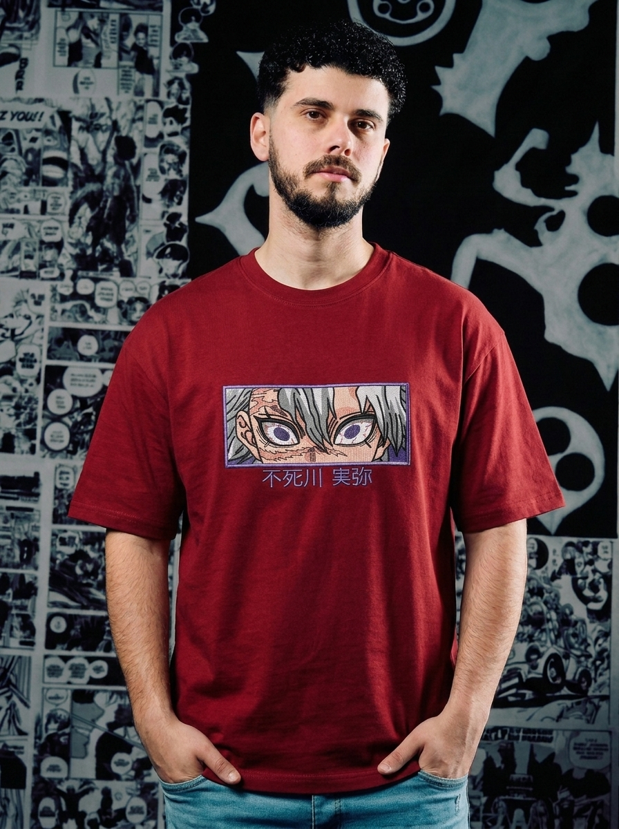 Demon Slayer Embroidered T-Shirt – Corps – Dark Red