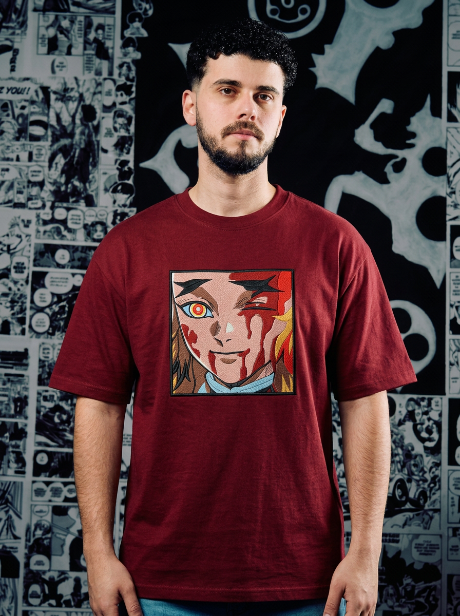 Demon Slayer Embroidered T-Shirt – Nichirin Blade – Dark Red