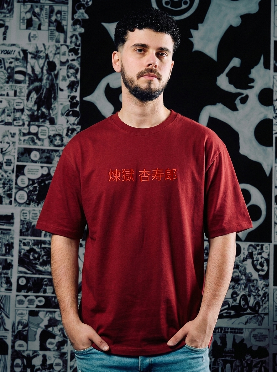 Demon Slayer Embroidered T-Shirt – Mark – Dark Red