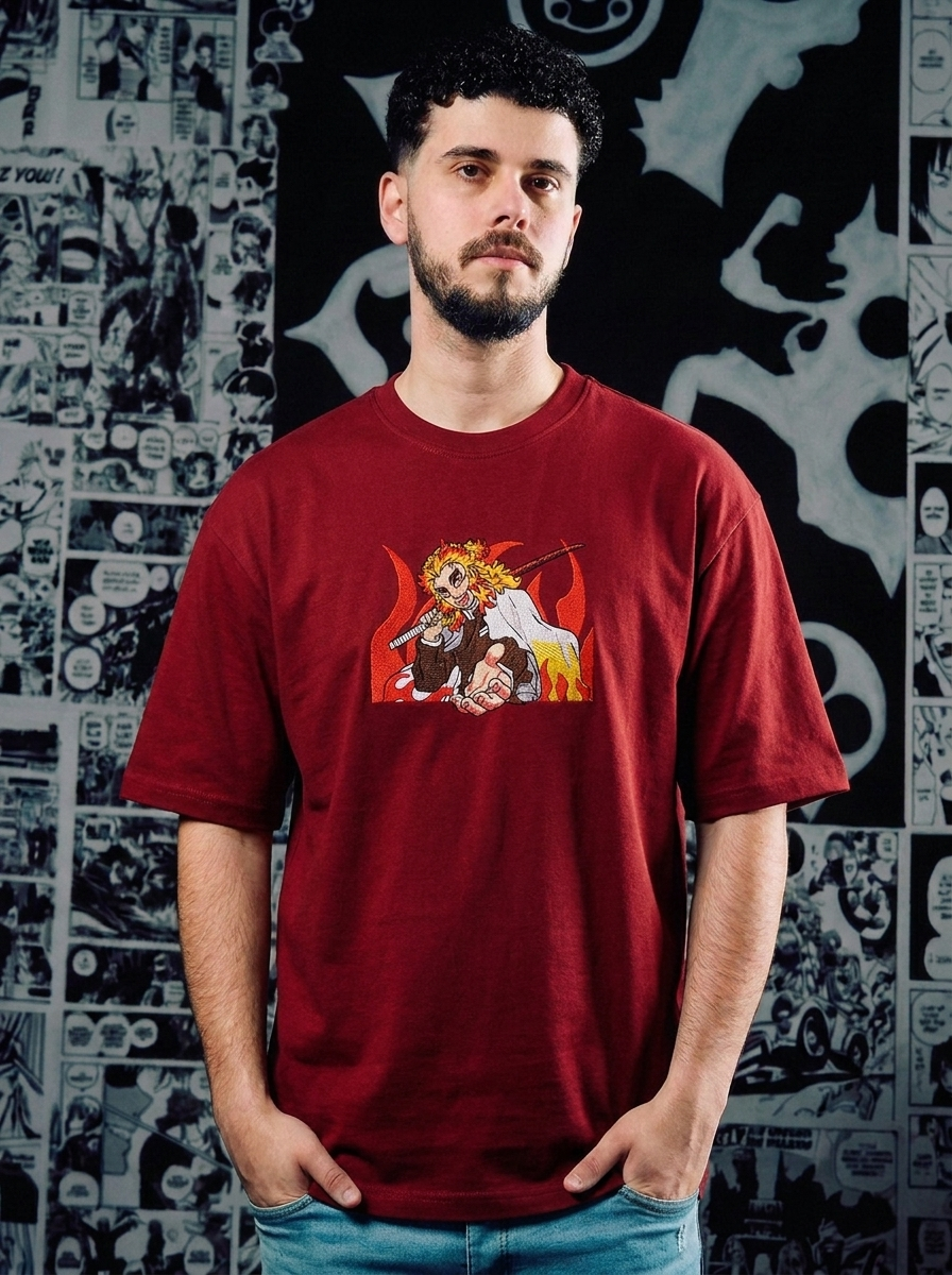 Demon Slayer Embroidered T-Shirt – Corps Insignia – Dark Red