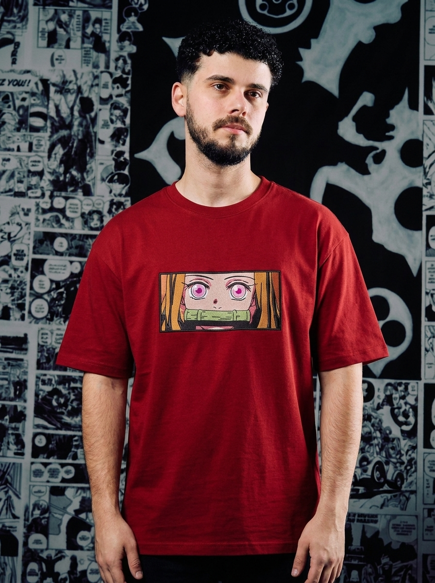 Demon Slayer Embroidered T-Shirt – Final Selection Survivor – Dark Red