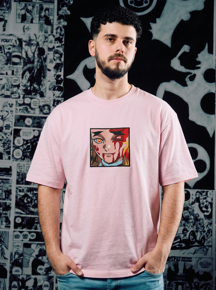 Demon Slayer Embroidered T-Shirt – Nichirin Blade – Light Pink
