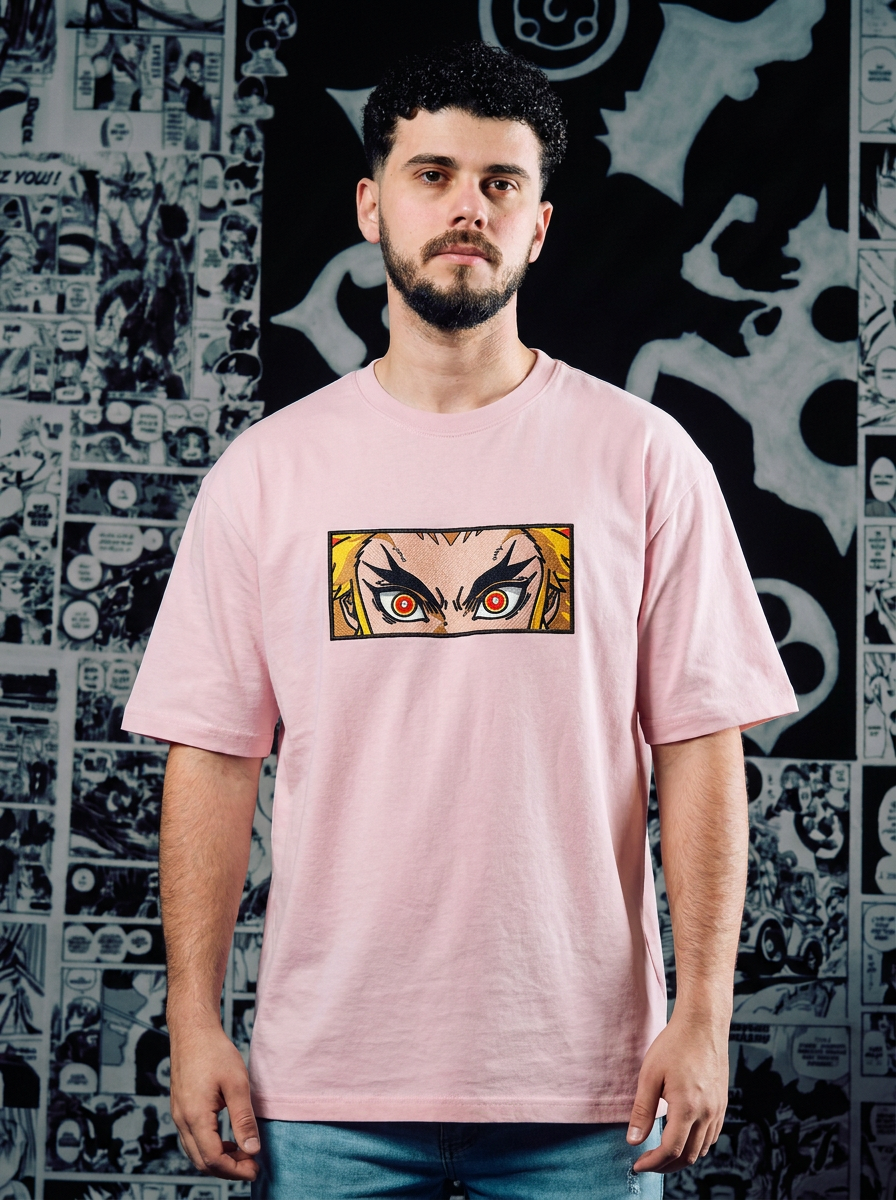 Demon Slayer Embroidered T-Shirt – Mark – Light Pink