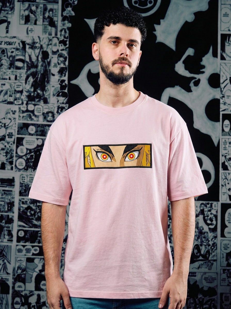 Demon Slayer Embroidered T-Shirt – Sun Breathing – Light Pink