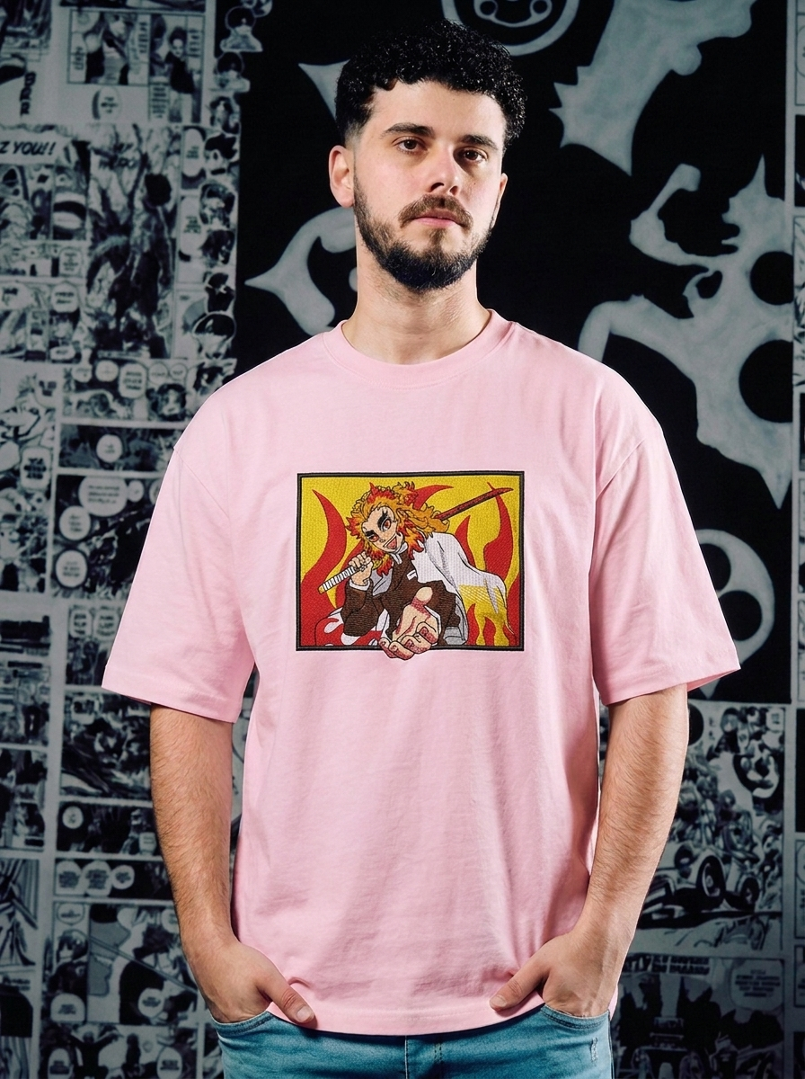 Demon Slayer Embroidered T-Shirt – Corps Insignia – Light Pink