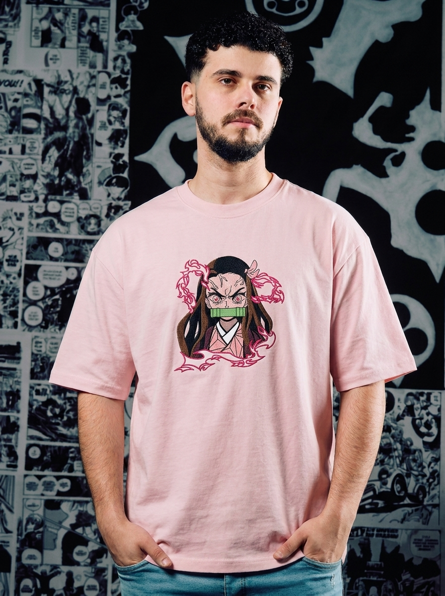 Demon Slayer Embroidered T-Shirt – Butterfly Mansion – Light Pink