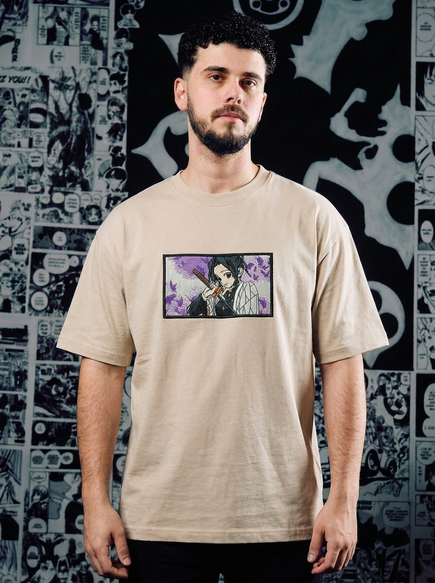 Demon Slayer Embroidered T-Shirt – Muzan's Successor – Beige