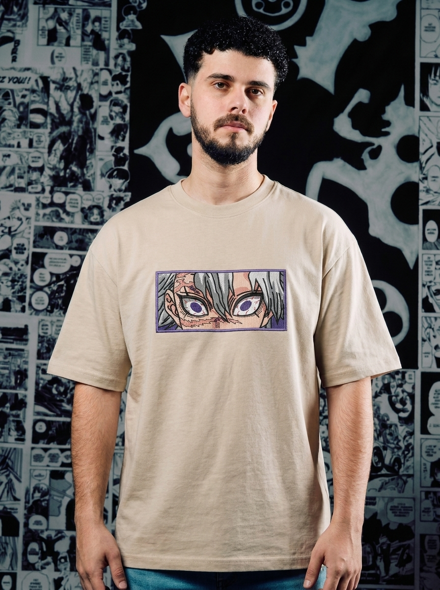 Demon Slayer Embroidered T-Shirt – Corps – Beige