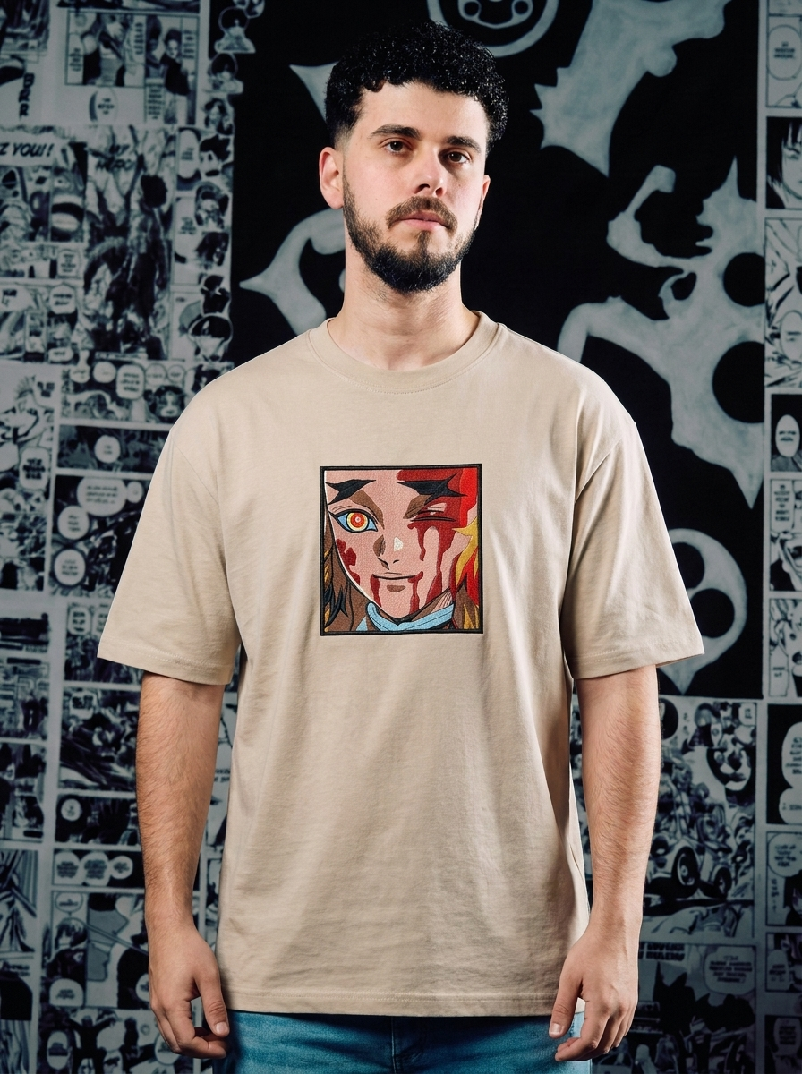 Demon Slayer Embroidered T-Shirt – Nichirin Blade – Beige
