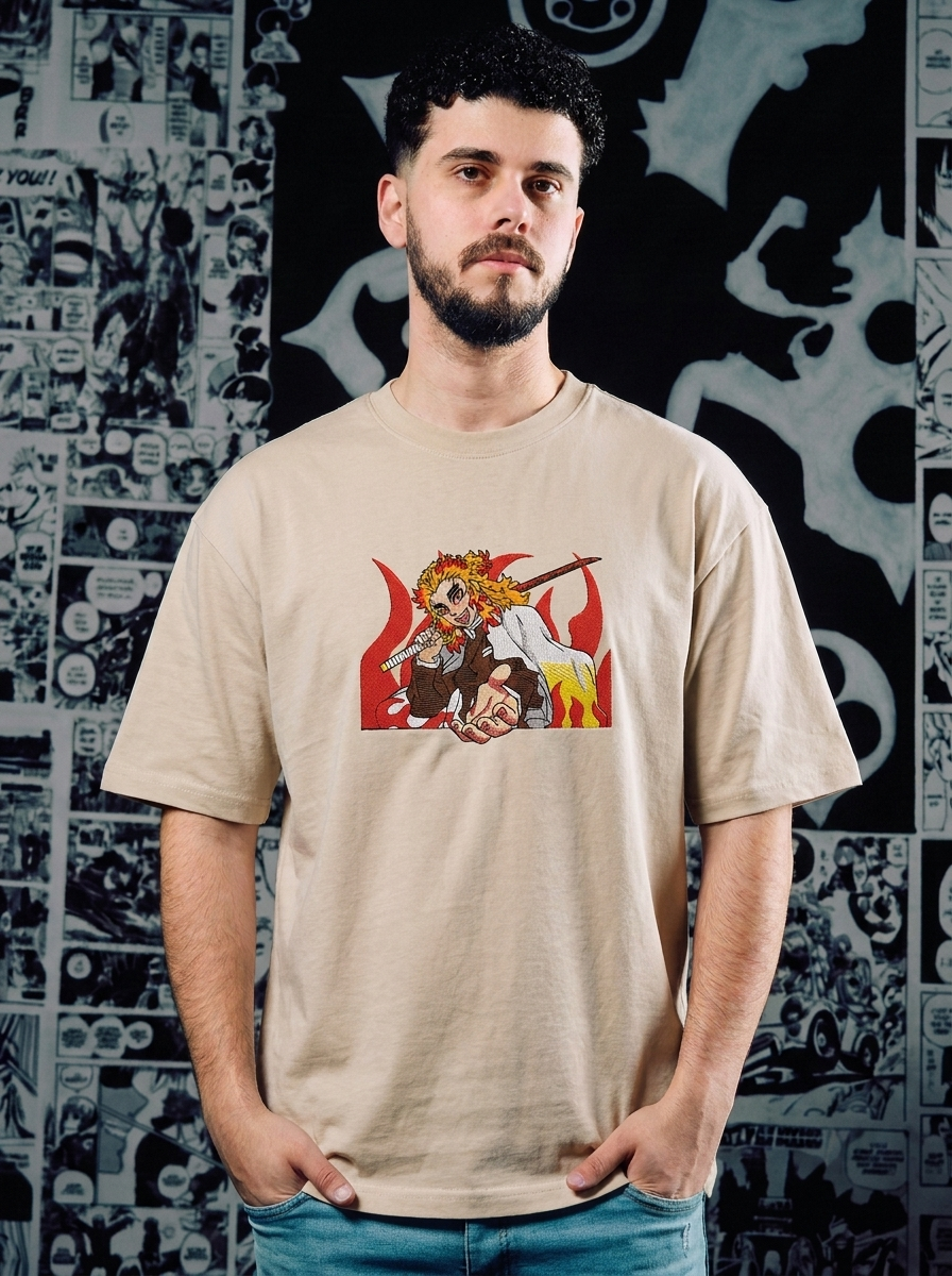 Demon Slayer Embroidered T-Shirt – Corps Insignia – Beige