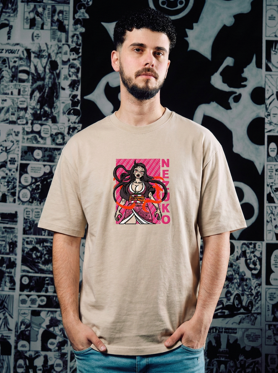 Demon Slayer Embroidered T-Shirt – Water Surface Slash – Beige