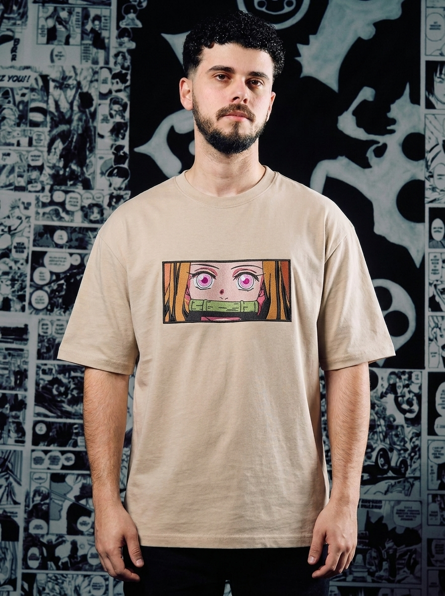 Demon Slayer Embroidered T-Shirt – Final Selection Survivor – Beige