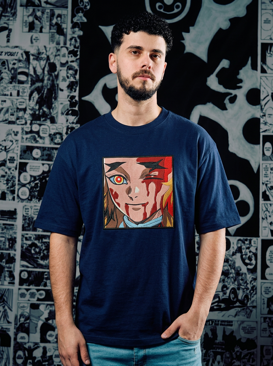 Demon Slayer Embroidered T-Shirt – Nichirin Blade – Navy