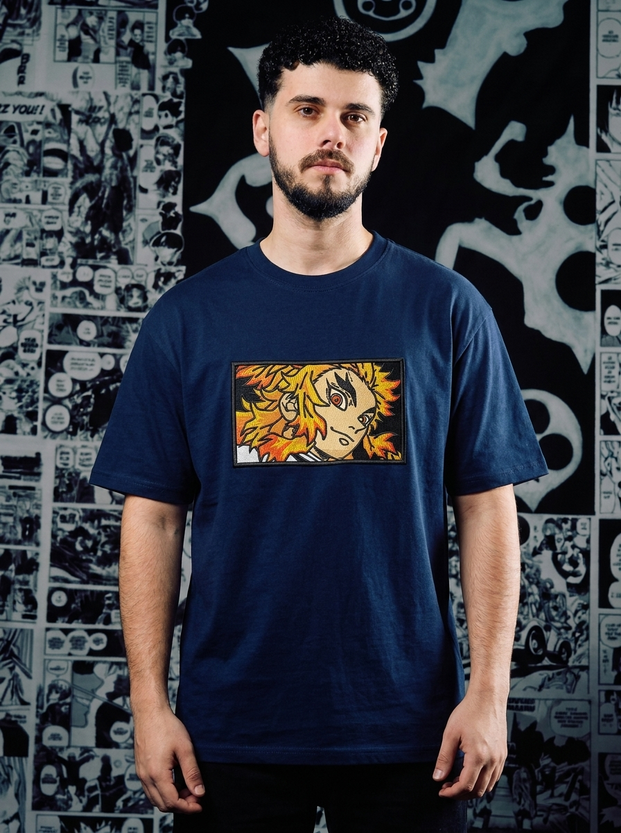 Demon Slayer Embroidered T-Shirt – Total Concentration – Navy