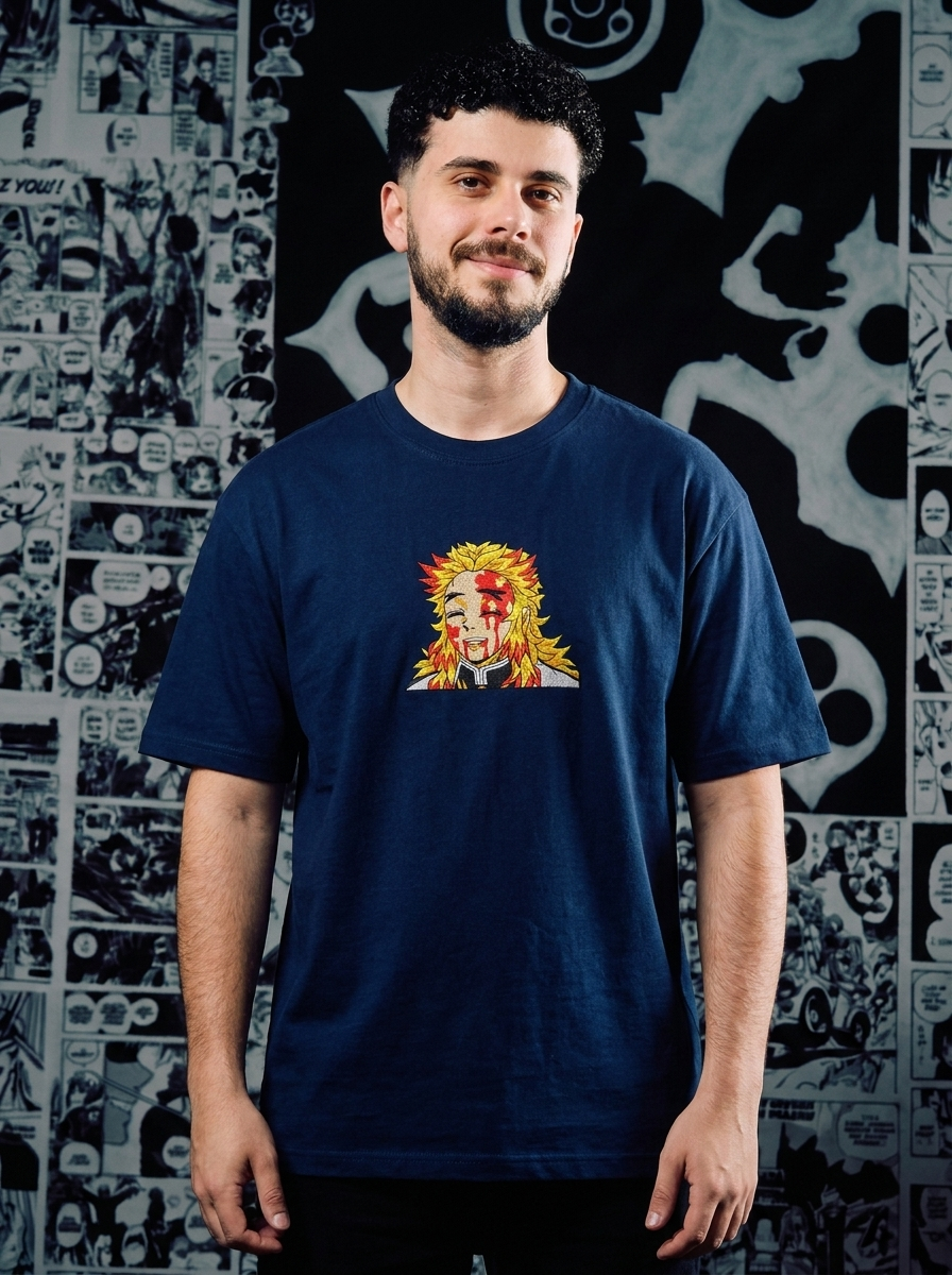 Demon Slayer Embroidered T-Shirt – Hinokami Kagura – Navy