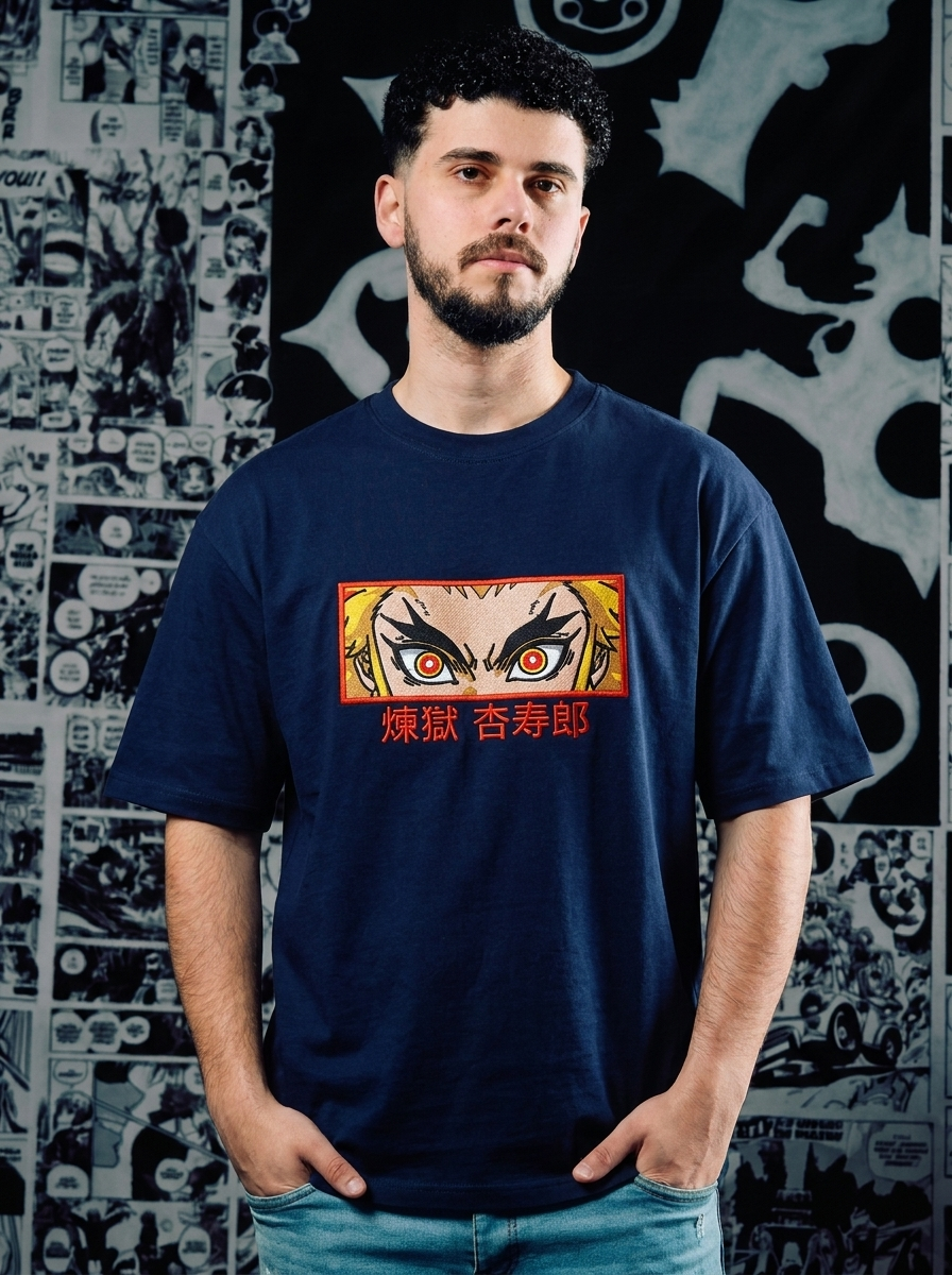 Demon Slayer Embroidered T-Shirt – Mark – Navy
