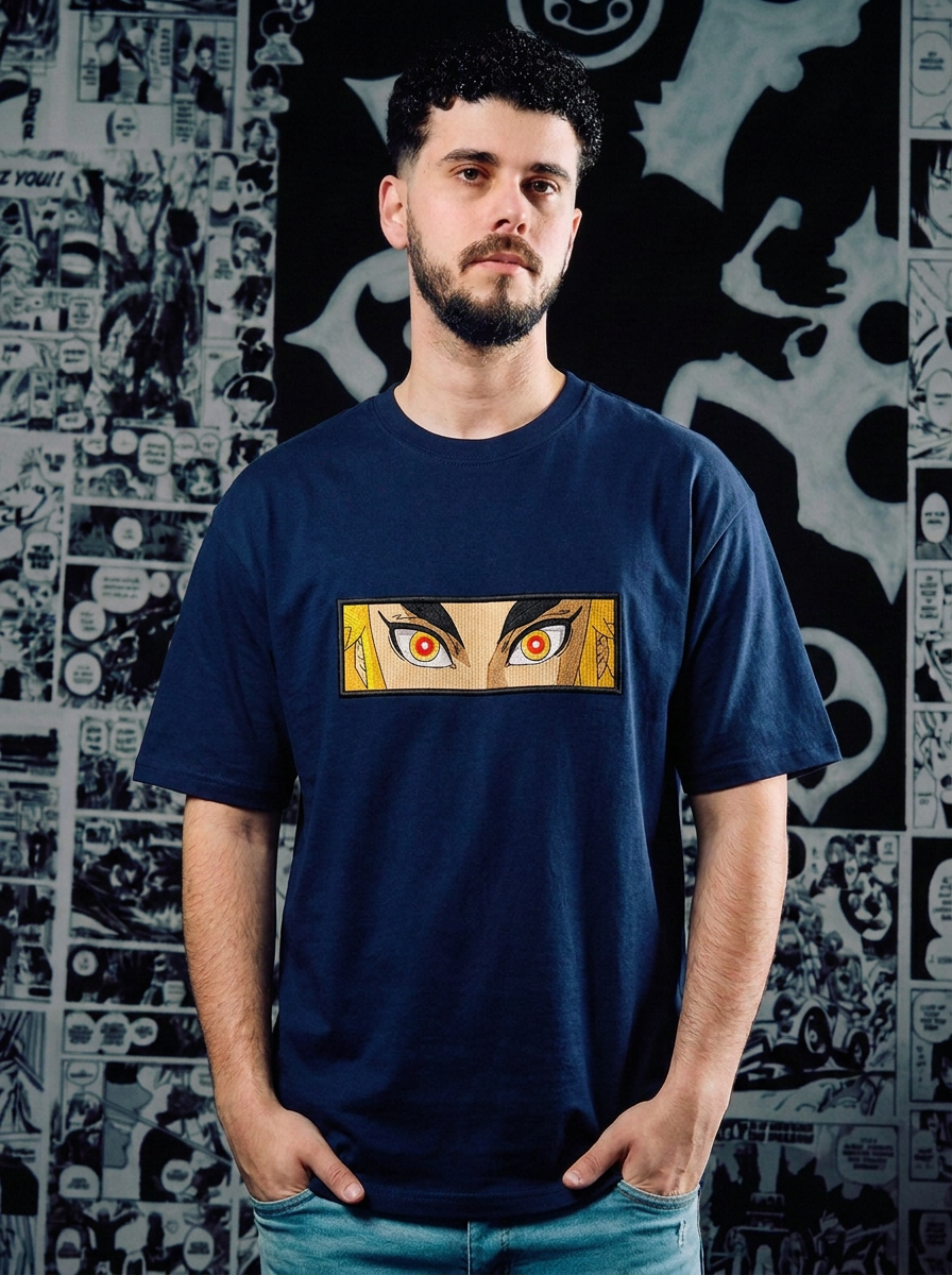 Demon Slayer Embroidered T-Shirt – Sun Breathing – Navy