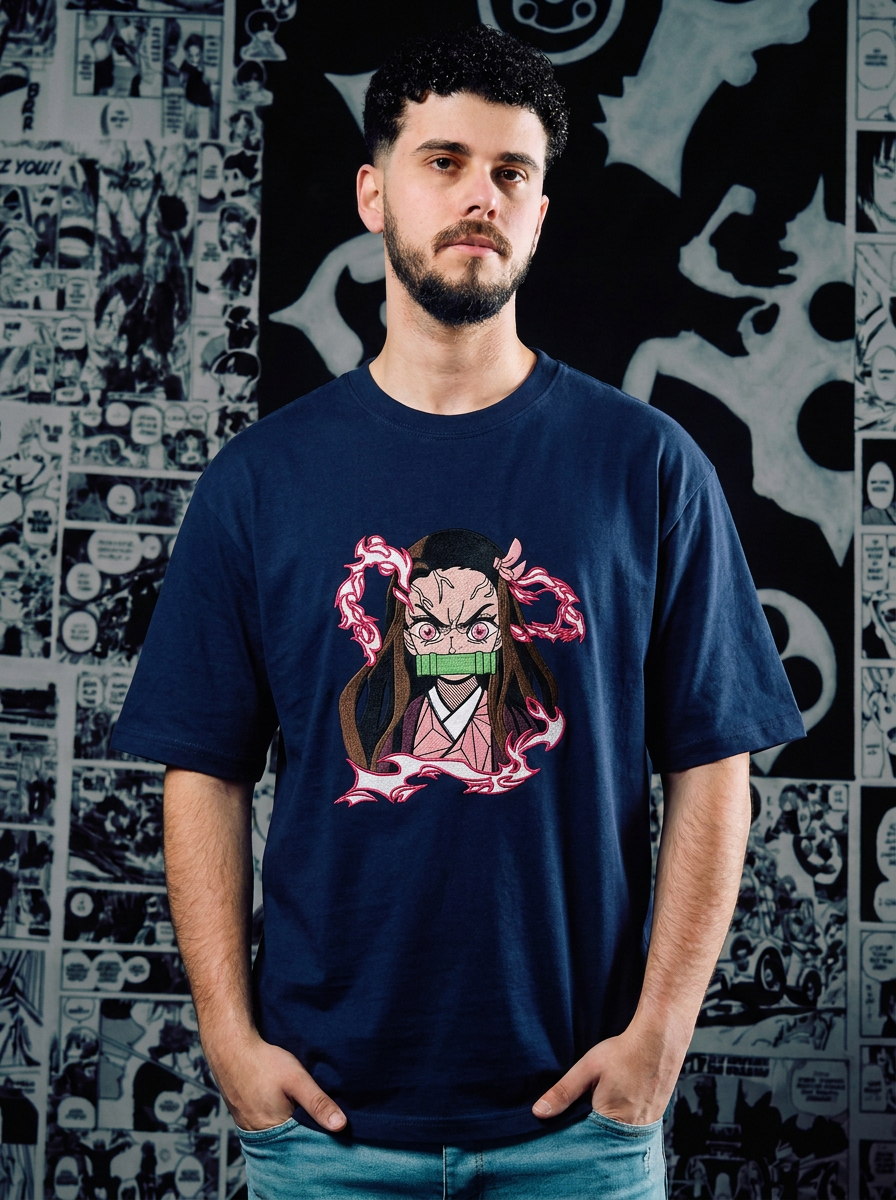 Demon Slayer Embroidered T-Shirt – Butterfly Mansion – Navy