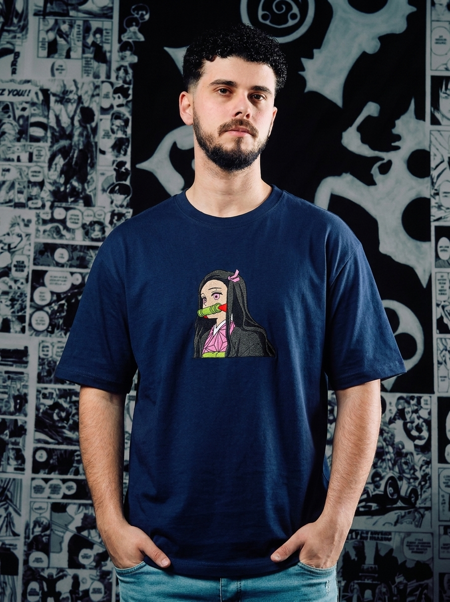 Demon Slayer Embroidered T-Shirt – Demon Slaying Blade – Navy
