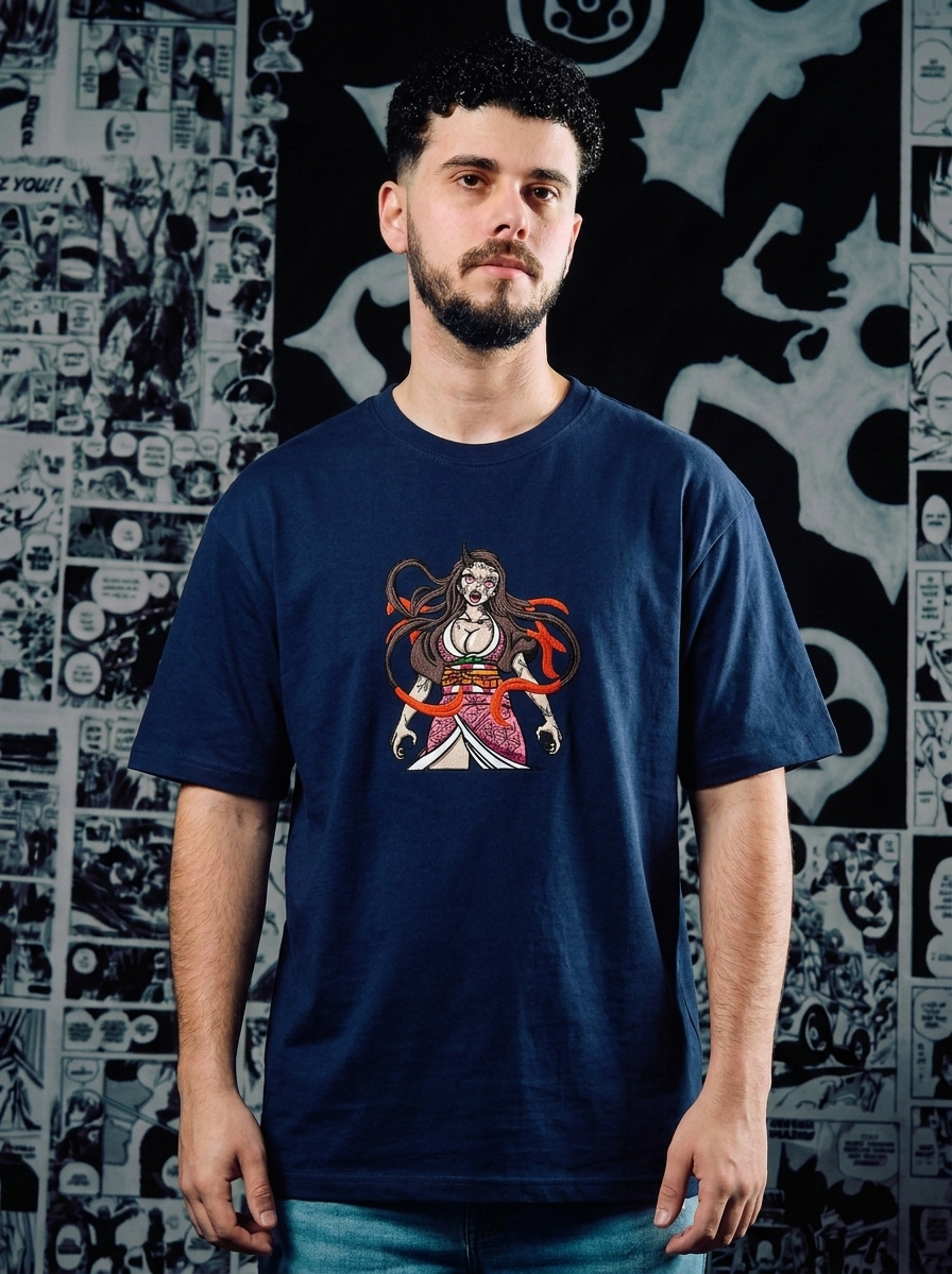 Demon Slayer Embroidered T-Shirt – Water Surface Slash – Navy