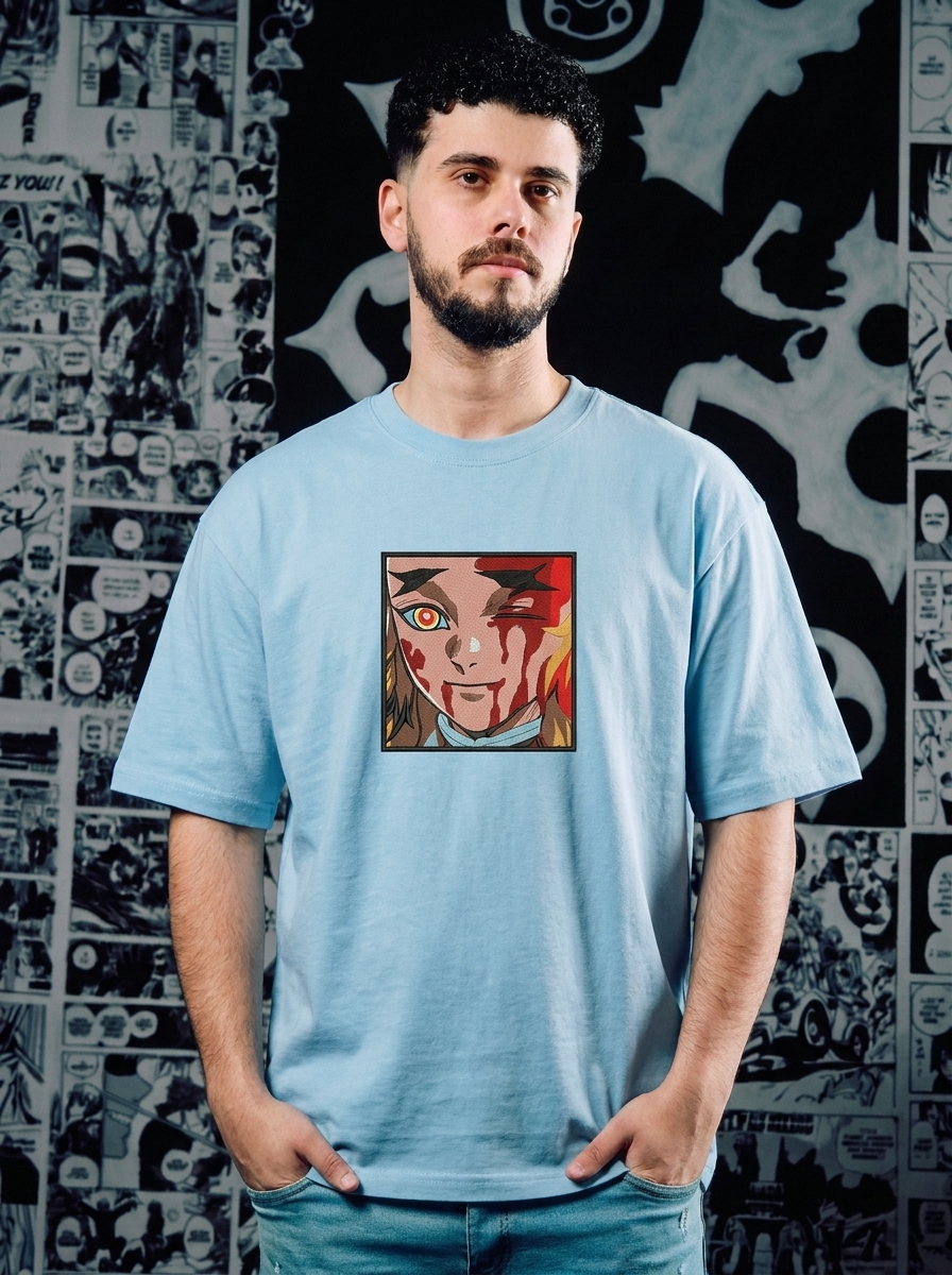 Demon Slayer Embroidered T-Shirt – Nichirin Blade – Light Blue