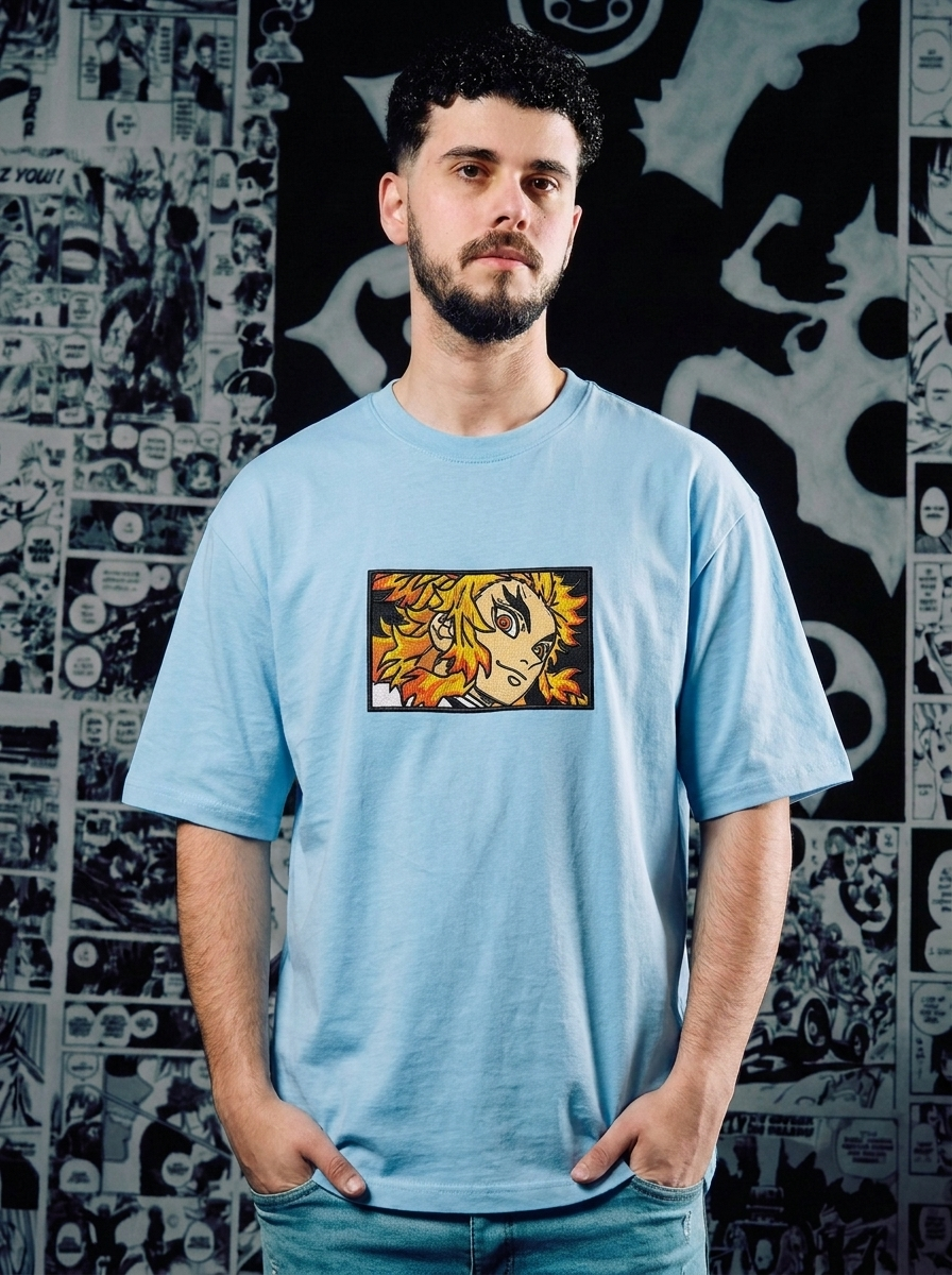 Demon Slayer Embroidered T-Shirt – Total Concentration – Light Blue
