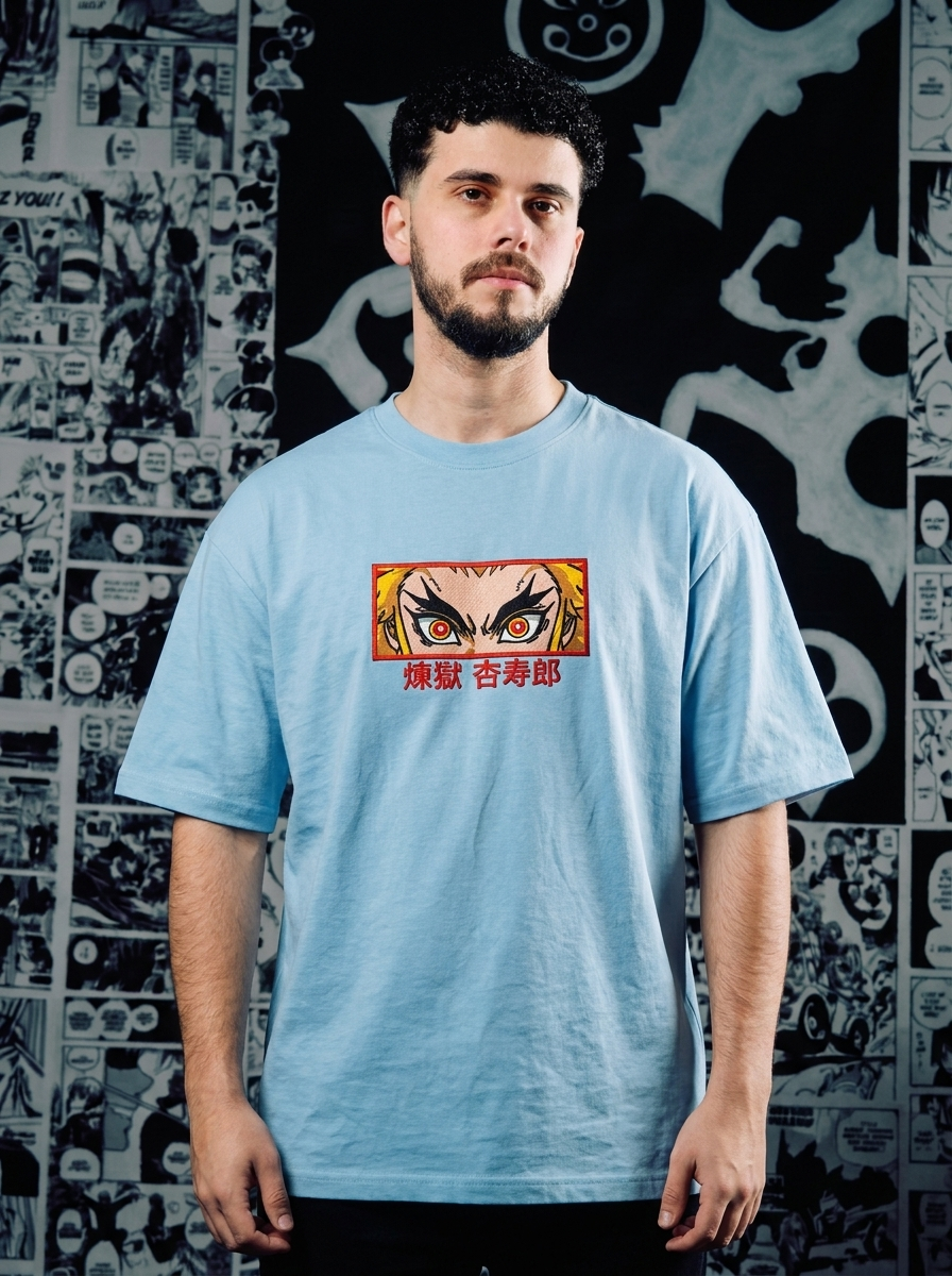 Demon Slayer Embroidered T-Shirt – Mark – Light Blue