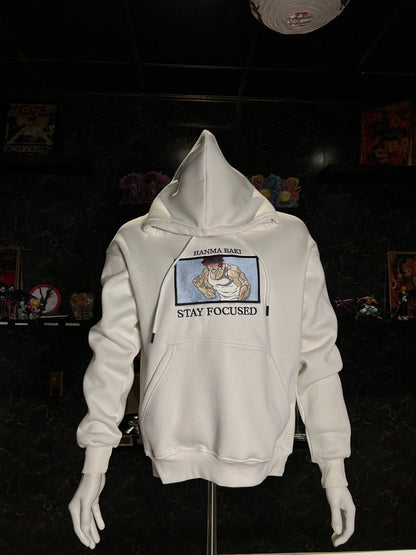 Baki Embroidered Hoodie – Hanma Baki ’Stay Focused’